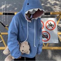 Japanese-Style Shark Hoodie: Cute, Funny, Velvety, and Loose-Fitting Winter 2025 Arrival for Students. XL