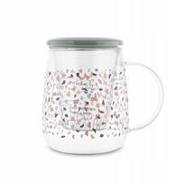 Stiklinis puodelis su sieteliu ir keraminiu dangteliu Tadar Smile, 500 ml