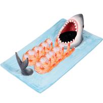 Sushi Serving Plate Ceramic Sushi Plate Shark Shape Porcelain Sushi Platter 12.9× 7.8×3.9 Inches Japanese Style Porcelain Food mėlyna