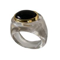 Simple Resin Geometric Ring Colorful Gemstones Punk Finger Ring Waterproof Fashion Accessory for Everyday Wear 1 gray