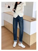 Maternity Dad Jeans - Loose Fit, Drawstring, Nine-Point Length for Fall/Winter Double Extra Large black