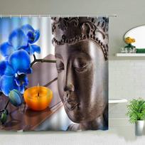 Zen Green Bamboo Buddha Shower Curtains Water Candle Stone Lotus Plant Garden Scenery 3D Home Decor Cloth Hooks Bathroom Curtain W60H190(CM)-1 Pcs black