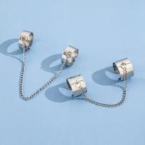 One-piece Geometric Chain Combination Ring Punk Style Openable One-piece Ring Index Finger Ring one  size(6-13) gray