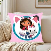 Kids Gabbys Dollhouse Gabby Cats Pillow Case Pattern Printed Pillowcase For Living Room Sofa Cushion Cover & Bedroom Decor Peach skin 18*18(CM)-1Pcs white