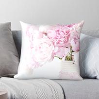 Shabby Chic Bijūnų Vaza Kvadratinė Pagalvės Užvalkalas Poliesterio Lino Aksomo Raštas Užtrauktukas Dekoratyvinė Sofos Sėdynės Pagalvės Užvalkalas 45X45CM white
