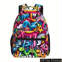 1pc Vibrant Cartoon Print Zipper Backpack with Hand-Washable Design, Multi-Purpose Commuter Gym Travel Shopping Camping Streetwe