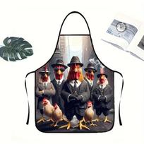 1pc Funny Gangster Chicken Apron With Roosters In Suits & Hats - Easy-Clean Polyester Chef Apron Suitable For Cooking, Baking, B 38x47cm gray