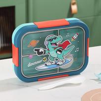 Ins-Style Leakproof Lunch Box Students - Microwave-Safe PP/Stainless Steel Bento With 3 Compartment Design Plastic Inner Container 1100ml Dragon
