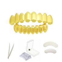 14K paauksuotas (Žalvaris Metalas) HipHopo Grillz Dantys Viršus ir Apačia (8 dantys) Grilio rinkinys yellow