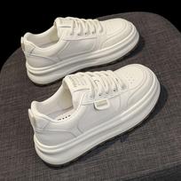 Women's Summer Breathable White Sneakers – Korean Style Thick Sole, Height-Boosting, Trendy Casual Skate Shoes for Students Size 38 white