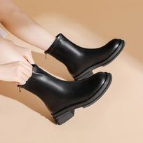 New Winter British Style Ankle Boots Women - Suede Chunky Sole Back Zip Fashion Booties Versatile Boots 40 beige