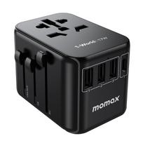 MOMAX 17W International Travel Adapter, 5-Device Simultaneous Charge, 1 USB-C, 3 USB-A, and 1 AC Outlet, Single Port 15W Output, International Power gray