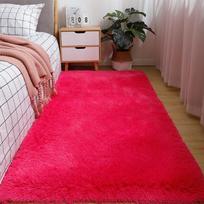Solid Color Silk Wool Bedside Blanket for Girls Ins Bedroom Plush Carpet Silicone Non Slip Bottom Living Room Carpet  Cute Rug 40x 60cm ryškiai rožinė