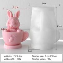 3D Carrot Relief Tea Cup Bunny Silicone Mold Handmade Aroma Candle Gypsum Resin Mold Easter Rabbit Form Candle Making Supplies white