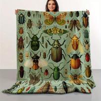 1 piece of retro style insect series flange velvet blanket  college style digital printing soft and versatile for all seasons 75x100cm black
