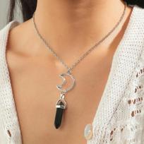 Sun Moon Couple Necklace Crystal Point Pendant Black White Howlite Stone Jewelry juoda