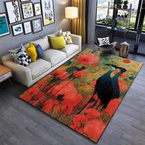 Vintage Style Carpet with Cranes and Red Flowers, Nature-Inspired Rug Suitable for use as an anti-slip for living room bedroom sofas 40x60cm( 15x23in ) red