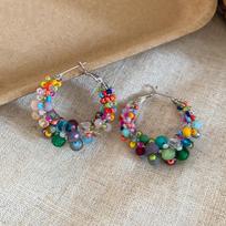 Bohemian style colored crystal beaded stud earrings Mori vacation style exaggerated earrings earrings ethnic style earrings women gray