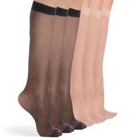 6 poros iki kelių kojinių moterims, elastinės plonos permatomos kojinės su sutvirtintais pirštais, 20 denų nailono, vieno dydžio beige