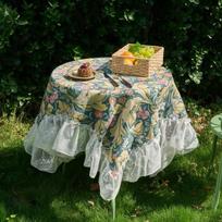 French Retro Style Tablecloth Pink Flowers Jacquard Rectangular Dining Table Cloth Cover with Lace for Home Party Dining Decor 90x90cm