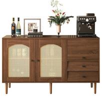 Country Style Sideboard with Rattan Doors – 130 x 75.5 x 40 cm – Magnetic Closure, Adjustable Shelves – Elegant Design [OLD SKU:WF298018019NAA] 130 x 40 x 75.5 cm