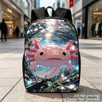 Printed Design – Not Textured 2D Flat Printing: Axolotl Under Sparkling Water, Casual Backpack, Travel Laptop Backpack, 2D Flat Unisex