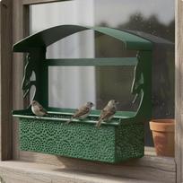 Vintage Window Design Avian Feeder Weather Resistant Wall Mount Avian Seed Tray Garden Decor for Patio žalia