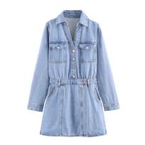 Women's new European and American style fashion versatile retro denim short dress XS gray