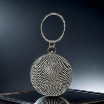 Vintage European Style Round Clutch With Rhinestones And Chain For Evening Parties black