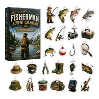 Fishing Advent Calendar 2D Acrylic Hanging Ornament - Christmas Countdown Wall Decor One Size gray
