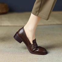 Real soft leather loafers women's 2025 new spring and autumn platform British style small leather shoes versatile soft sole one pedal single shoes 35