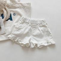 Girls' Summer Korean-Style Denim Shorts: Baby-Style Ruffle-Trimmed Solid-Color Fresh Casual Pants 90