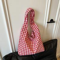 Korean Vintage Plaid Underarm Bags Large Capacity Students Single Shoulder Bag Lightweight Commute Women's Handbag Female gray