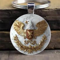 Round Metal Alloy Keychain Pendant with Roman Style Eagle Laurel Engraving SPQR Insignia for Keys and Bags One Size gray