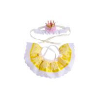 Lace Ruffled Pet Costume Set with Adjustable Bib and Crown Headband for Small Dogs and Cats Suitable for Parties and Photoshoots One Size white