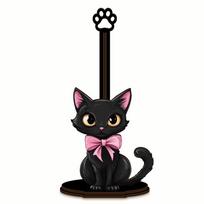 Wooden Base Black Cat Tissue Holder Desktop Decoration Cartoon Bow Kitty Kitchen Towel Rack Cute Food Wrap Storage Rack black