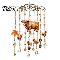 Country Style Yard Ornament Fall Animal Wind Chime Suncatcher, Stained Acrylic Fox Rabbit Hanging Suncatcher Party Photography Props with Prism Drops, 20cm C