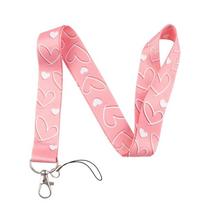Pink Heart Credential Holder Minimalist Style Keychain Mobile Phone Hang Rope  Students Supplies 1