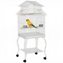 Bird Cage with Wheels Large Cage with Stand and Shelf for Cockatiel Sun Conure 50x49x137 cm White 50 x 49 x 137 cm