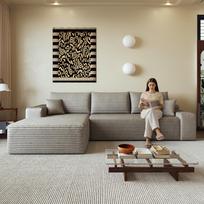 270cm Modulinė kampinė sofa be atramų, su L formos kušete, su gilia sėdimąja dalimi, nereikia surinkti, Sofa svetainei, miegamajam, butui, kupranugario spalvos 270 x 175 x 83 cm
