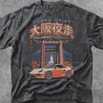 Osaka Drift Car Shirt, Retro JDM Japanese Street Racing Tee, Vintage Sports Car Graphic, 90s Anime Streetwear Tokyo Style, Car Lover Gift M gray