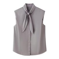 European and American women's clothing simple style lace-up sleeveless cardigan shirt streamer collar loose vest top women's clothing European code xs