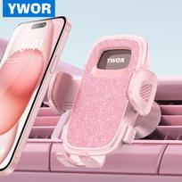 YWOR automobilio telefono laikiklis į ventiliacijos angą [Skydelis dideliems telefonams] Automobilio ventiliacijos angos telefono laikiklis automobiliui 360° besisukantis laisvų rankų įrangos mobiliojo telefono Ho rožinė