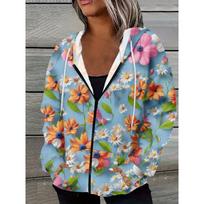 Printed Design Casual Style Floral Pattern With Colorful Flowers Ladies' Casual Jacket S brown