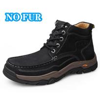 Handmade Genuine Leather Footwear Outdoor Hiking Mens Ankle Boots Luxury Brand Non Slip Climbing Boots Men Winter Warm Fur Shoes 38 black