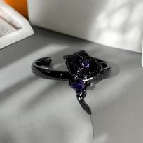 Punk Dark Style Personality Purple Diamond Inlaid Zircon Butterfly Open Ring Stacked With Niche Design High-End Ring Woman Adjustable opening black