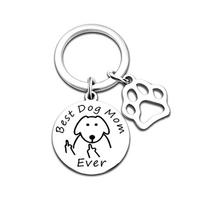 Stainless Steel Dog Tag Cat Tag Best Dog Cat Mom Ever Cat Paw Accessory Stainless Steel Keychain for Backpack Bag Pendant 3*3CM gray