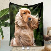 Cocker Spaniel dog pattern Flannel printed blanket suitable for all seasons suitable for living room office sofa and travel 75x90cm brown