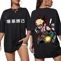 Anime Mano Herojų Akademija Katsuki Bakugo Marškinėliai Vyrams Moterims Vintage Manga Aukštos Kokybės Marškinėliai Laisvi Medvilniniai Laisvalaikio Marškinėliai S black