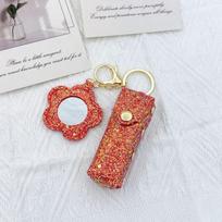 Portable Lipstick Bag Pouch Lip Balm Bag Keychain Holder Creative Lipsticks Protective Cover With Mirror white